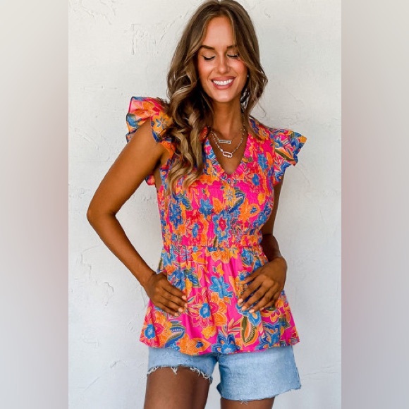 Tops | Josie Floral Print Smocked Ruffle Trim Blouse | Poshmark